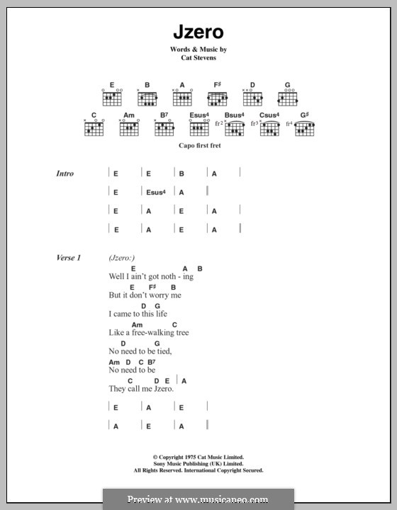 Jzero: Text und Akkorde by Cat Stevens