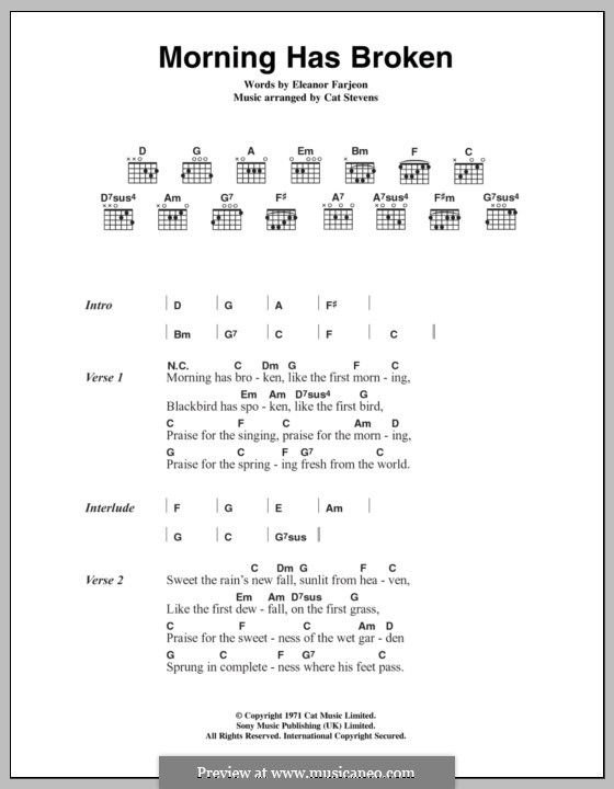 Morning Has Broken: Text und Akkorde by Cat Stevens