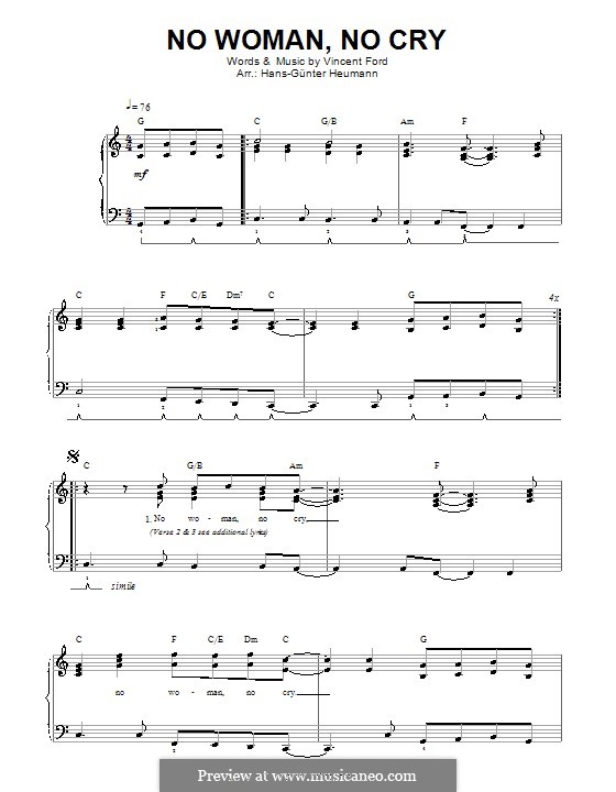 Bob Marley No Woman No Cry Noten No Woman No Cry (Bob Marley) von V. Ford - Noten auf MusicaNeo