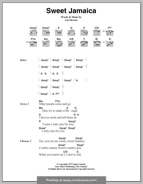 Sweet Jamaica: Text und Akkorde by Cat Stevens