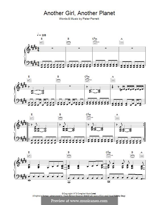 Another Girl, Another Planet: Für Stimme mit Klavier oder Gitarre (The Only Ones) by Peter Perrett