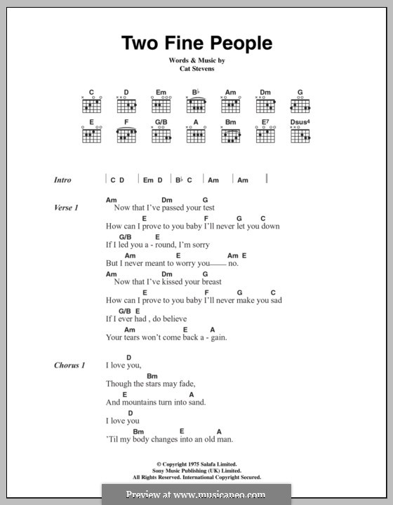 Two Fine People: Text und Akkorde by Cat Stevens