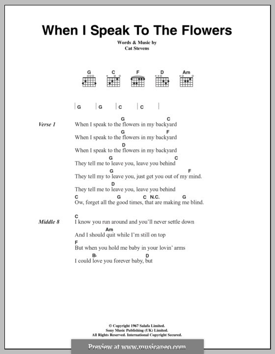 When I Speak to the Flowers: Text und Akkorde by Cat Stevens