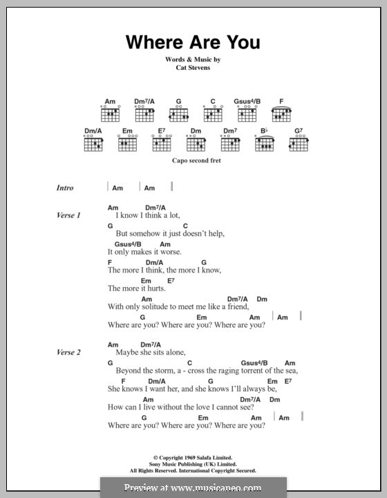 Where Are You?: Text und Akkorde by Cat Stevens