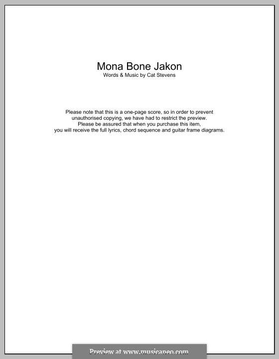 Mona Bone Jakon: Text und Akkorde by Cat Stevens