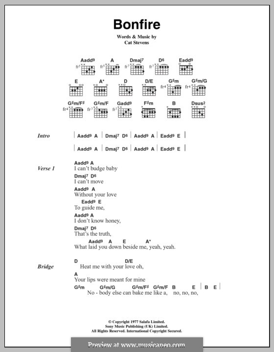 Bonfire: Text und Akkorde by Cat Stevens