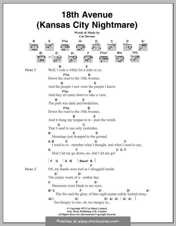 18th Avenue (Kansas City Nightmare): Text und Akkorde by Cat Stevens