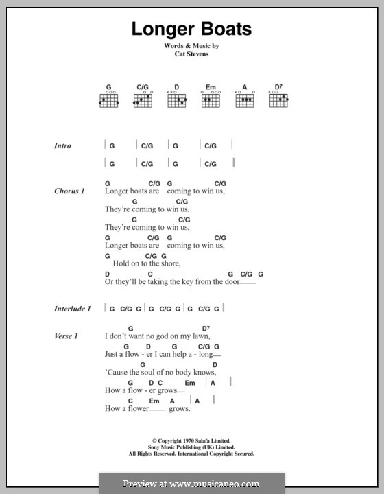 Longer Boats: Text und Akkorde by Cat Stevens