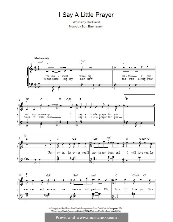 I Say A Little Prayer übersetzung Text I Say a Little Prayer von B. Bacharach - Noten auf MusicaNeo