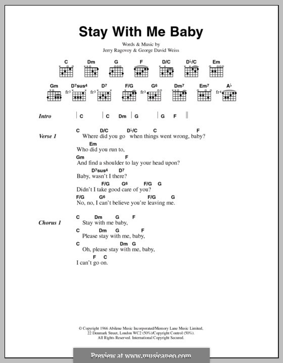 Stay with Me Baby: Text und Akkorde (Scott Walker) by George David Weiss, Jerry Ragovoy