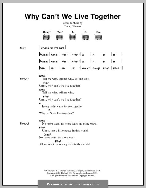 Why Can't We Live Together (Sade): Text und Akkorde by Timothy Thomas