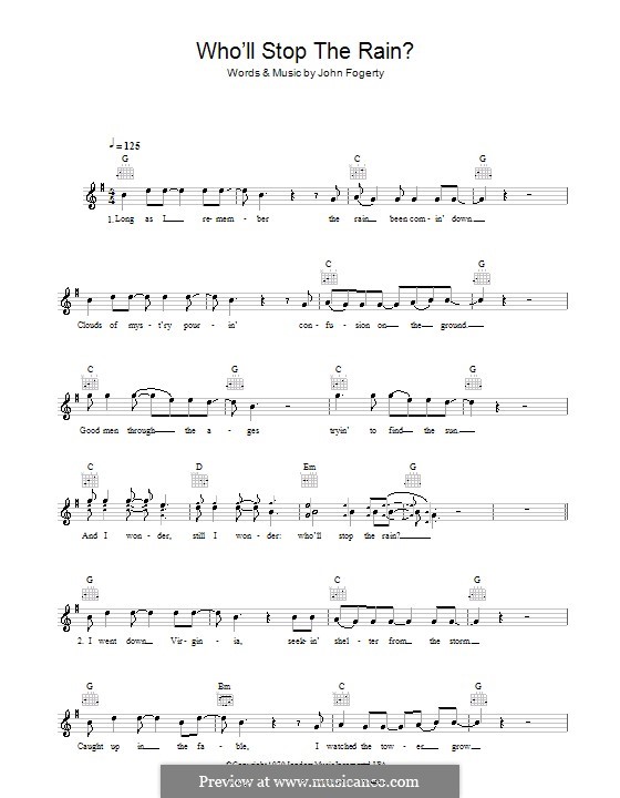 Who'll Stop the Rain (Creedence Clearwater Revival): Melodie, Text und Akkorde by John C. Fogerty