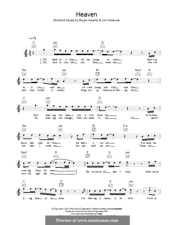 Heaven (DJ Sammy): Melodie, Text und Akkorde by Bryan Adams, Jim Vallance