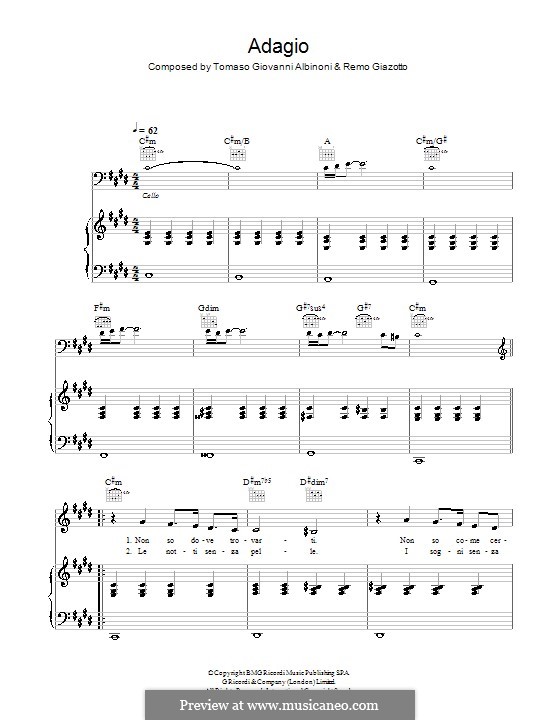 Adagio: For voice, guitar and piano (Il Divo) by Tomaso Albinoni, Remo Giazotto