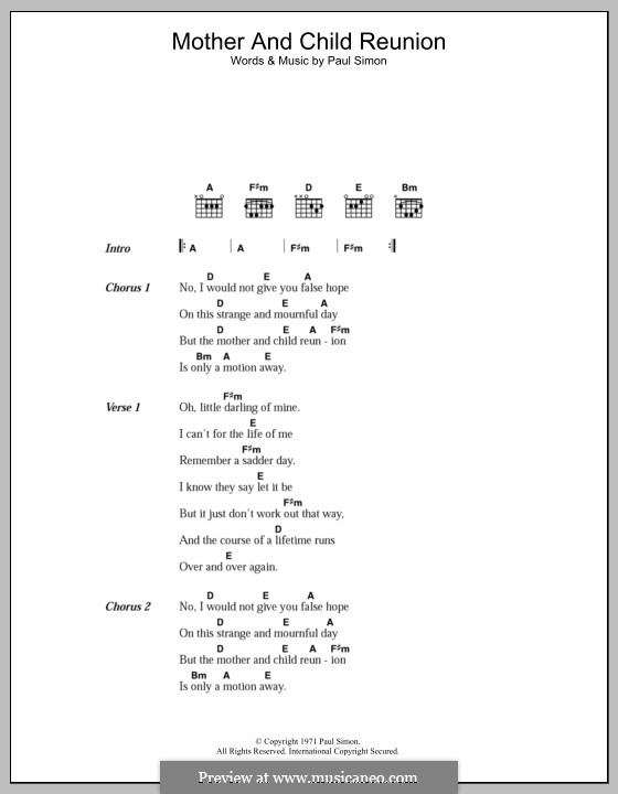 Mother and Child Reunion: Text und Akkorde by Paul Simon