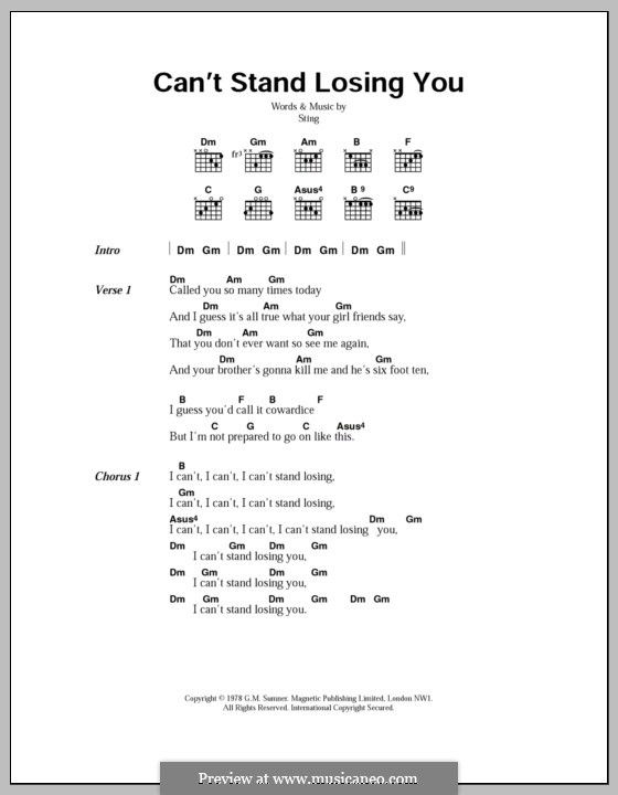 Can't Stand Losing You (The Police): Text und Akkorde by Sting