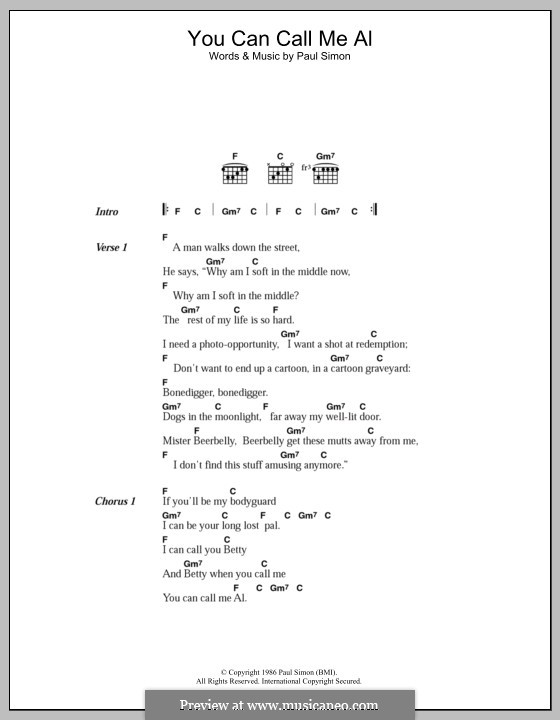 You Can Call Me Al: Text und Akkorde by Paul Simon
