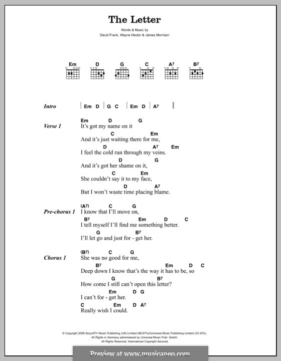 The Letter (James Morrison): Text und Akkorde by David Frank, Wayne Anthony Hector