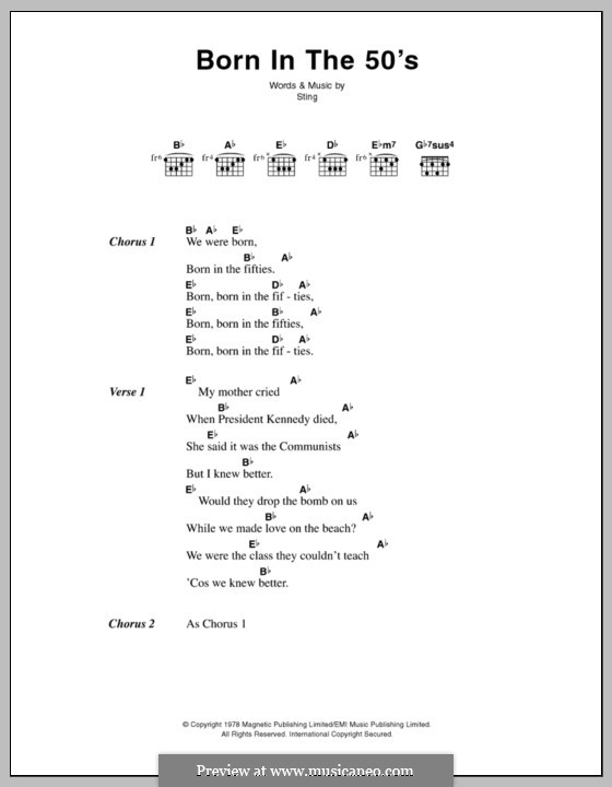 Born in the Fifties (The Police): Text und Akkorde by Sting