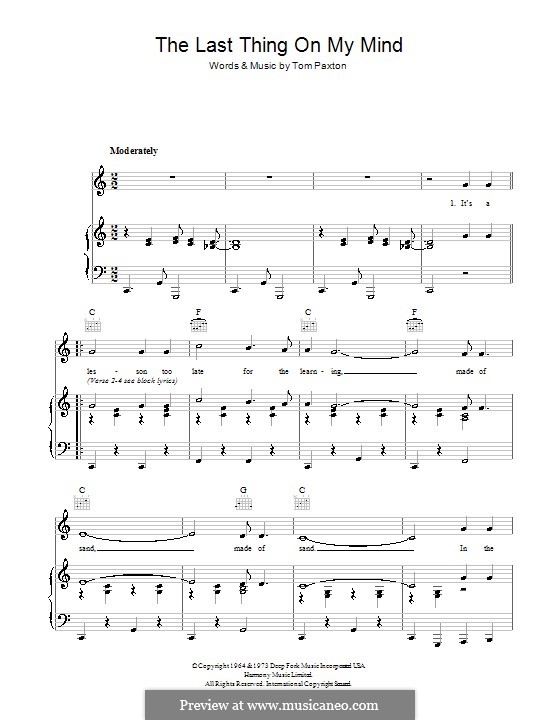 The Last Thing on My Mind: Für Stimme und Klavier (oder Gitarre) by Tom Paxton