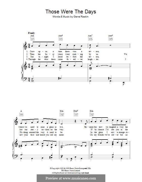 Those Were the Days: Für Stimme und Klavier (oder Gitarre) by Gene Raskin