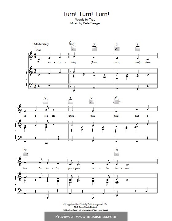 Turn! Turn! Turn! (To Everything There Is a Season): Für Stimme und Klavier (oder Gitarre) by Pete Seeger