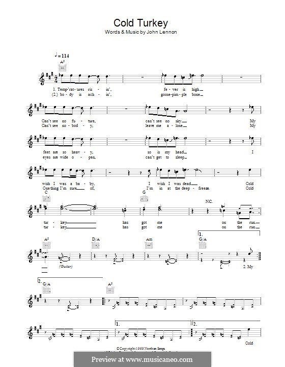 Cold Turkey: Melodie, Text und Akkorde by John Lennon