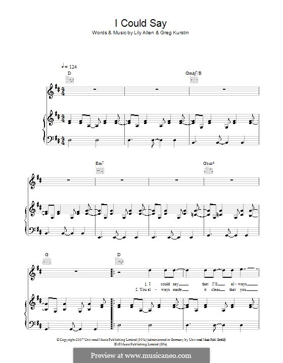 I Could Say (Lily Allen): Für Stimme und Klavier (oder Gitarre) by Greg Kurstin