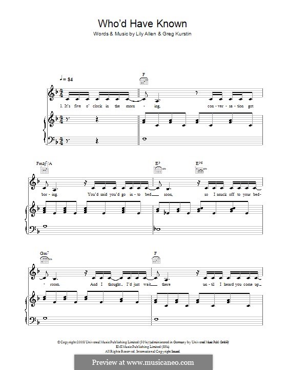 Who'd Have Known (Lily Allen): Für Stimme und Klavier (oder Gitarre) by Greg Kurstin