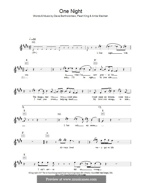 One Night (Elvis Presley): Melodie, Text und Akkorde by Anita Steiman, Dave Bartholomew, Pearl King