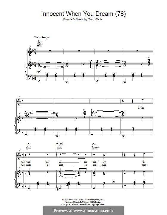 Innocent When You Dream (78): Für Stimme und Klavier (oder Gitarre) by Tom Waits