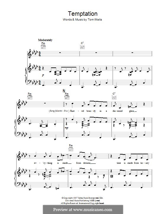 Temptation: Für Stimme und Klavier (oder Gitarre) by Tom Waits