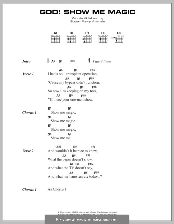 God! Show Me Magic (Super Furry Animals): Text und Akkorde by Cian Ciaran, Dafydd Ieuan, Gruff Rhys, Guto Pryce, Huw Bunford