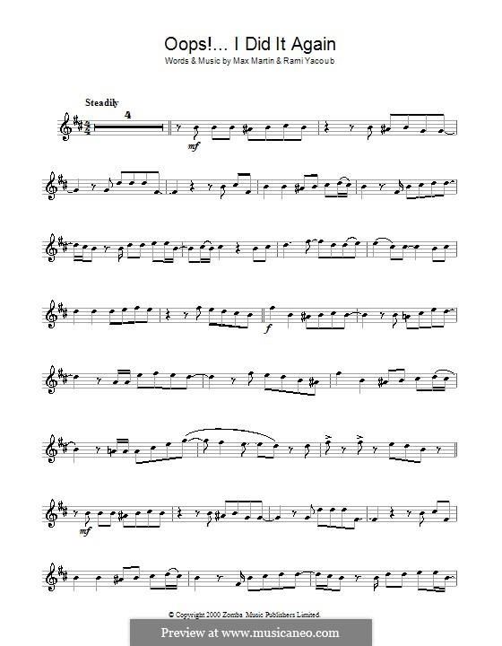 Oops! I Did It Again (Britney Spears): Für Altsaxophon by Max Martin, Rami Yacoub