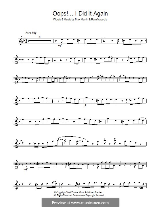 Oops! I Did It Again (Britney Spears): Für Violine by Max Martin, Rami Yacoub
