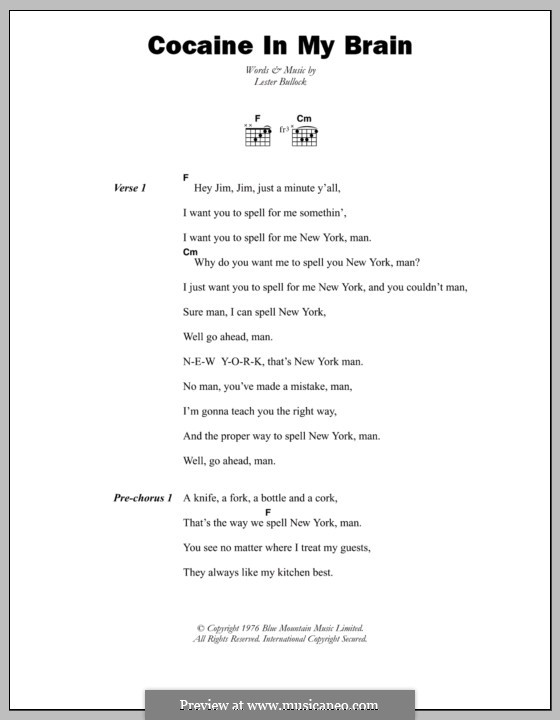 Cocaine in My Brain (Dillinger): Text und Akkorde by Lester Bullock