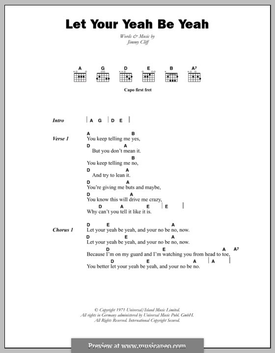 Let Your Yeah Be Yeah (The Pioneers): Text und Akkorde by Jimmy Cliff