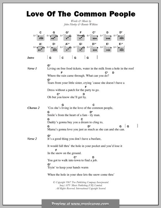 Love of the Common People: Text und Akkorde by John Hurley, Ronnie Wilkins