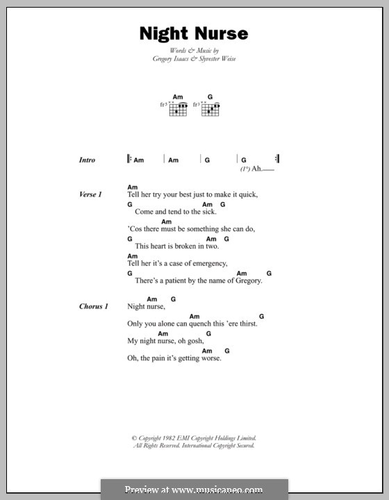 Night Nurse: Texte und Akkorde by Sylvester Weise