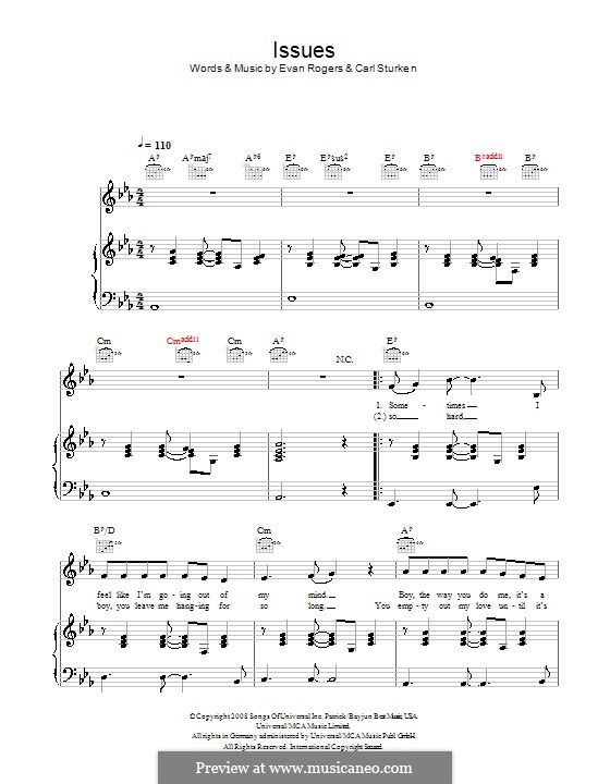 Issues (The Saturdays): Für Stimme und Klavier (oder Gitarre) by Carl Sturken, Evan Rogers