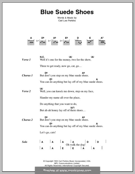Blue Suede Shoes (Elvis Presley): Text und Akkorde by Carl Lee Perkins
