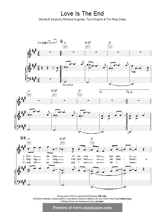 Love Is the End (Keane): Für Stimme und Klavier (oder Gitarre) by Richard Hughes, Tim Rice Oxley, Tom Chaplin