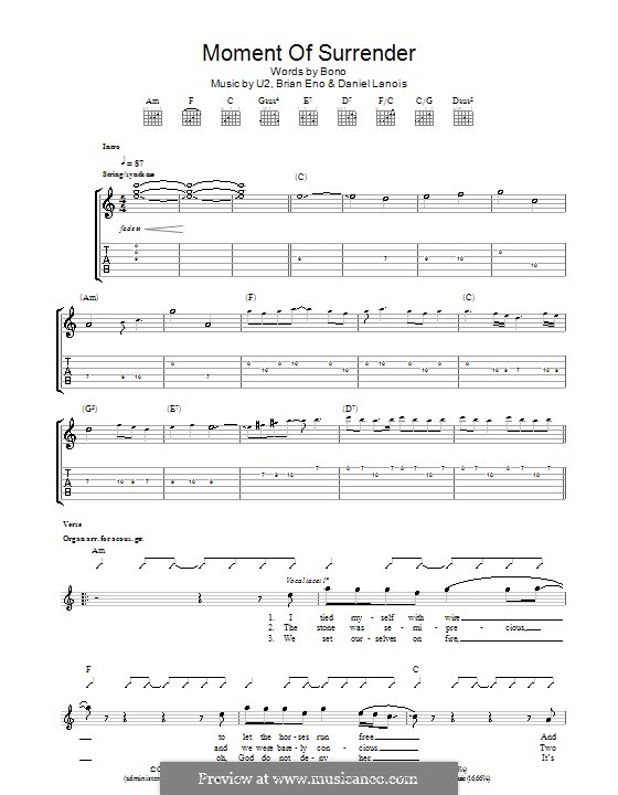 Moment of Surrender (U2): Für Gitarre mit Tabulatur by Brian Eno, Daniel Lanois