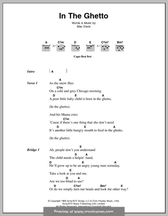 In the Ghetto: Text und Akkorde (Elvis Presley) by Mac Davis