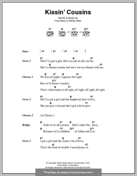 Kissin' Cousins (Elvis Presley): Texte und Akkorde by Fred Wise, Randy Starr