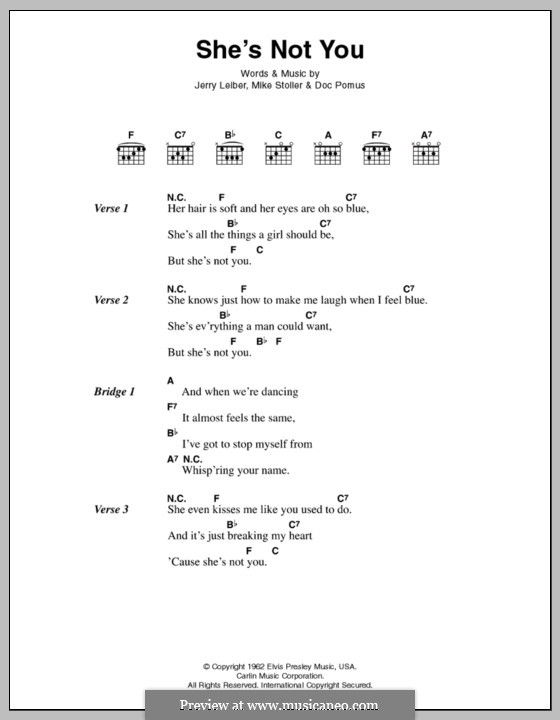 She's Not You (Elvis Presley): Text und Akkorde by Doc Pomus, Jerry Leiber, Mike Stoller
