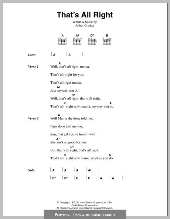 That's All Right (Elvis Presley): Text und Akkorde by Arthur Crudup