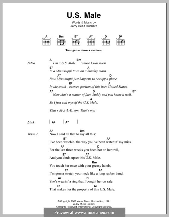U.S. Male (Elvis Presley): Text und Akkorde by Jerry Reed Hubbard