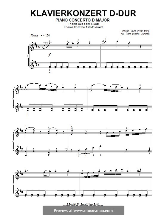 Konzert für Klavier und Orchester Nr.11 n D-Dur, Hob.XVIII/11: Teil I. Thema, für Klavier by Joseph Haydn