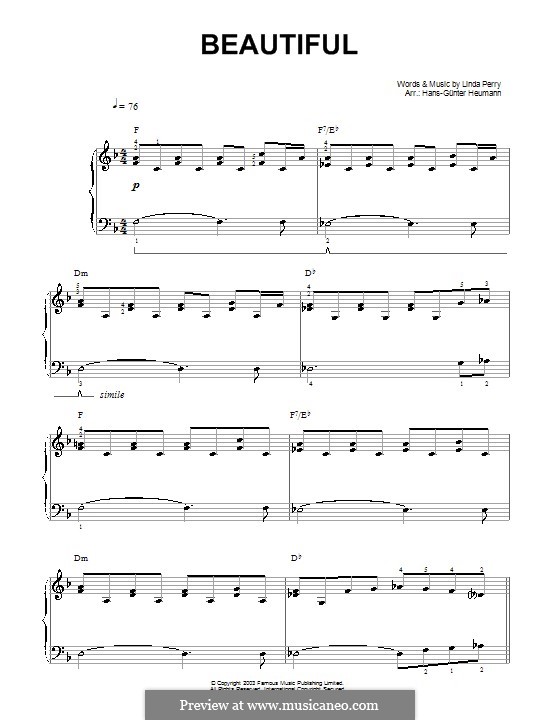 Beautifull (Christina Aguilera & Beverly McClellan): Für Stimme und Klavier by Linda Perry